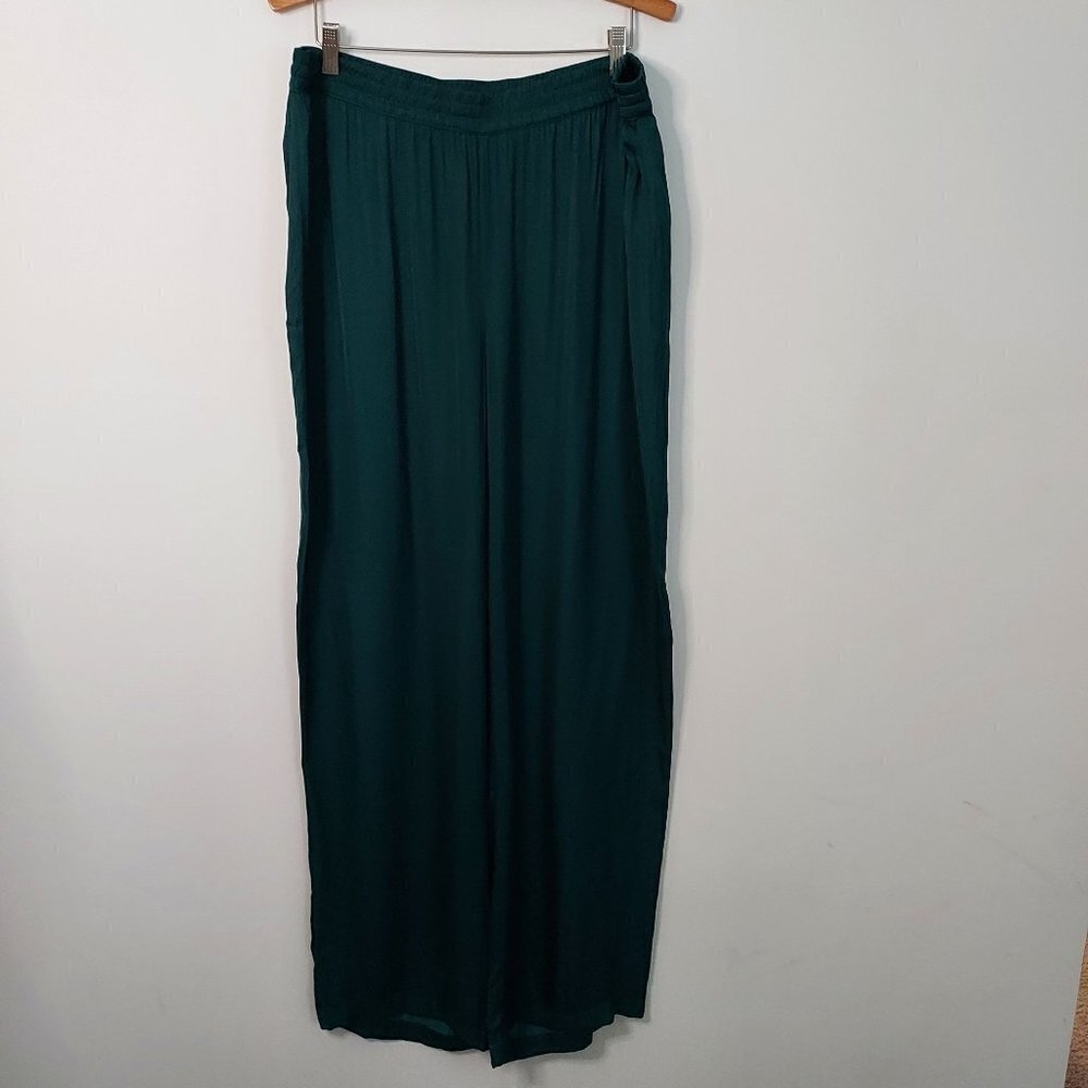 Gap Body High Rise Pull On Green Pine Wide Leg Satin Pajama Pants NWT